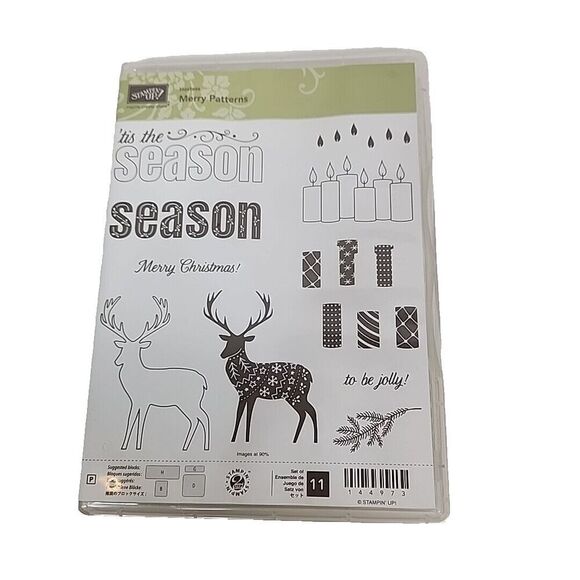 Stampin' Up! Stamp Set MERRY PATTERNS Set of 11 144973 Jolly Candles Season Deer - Picture 1 of 4